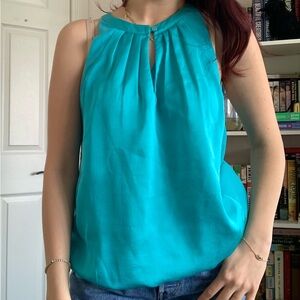 Calvin Klein Aqua Sleeveless Pleated Blouse